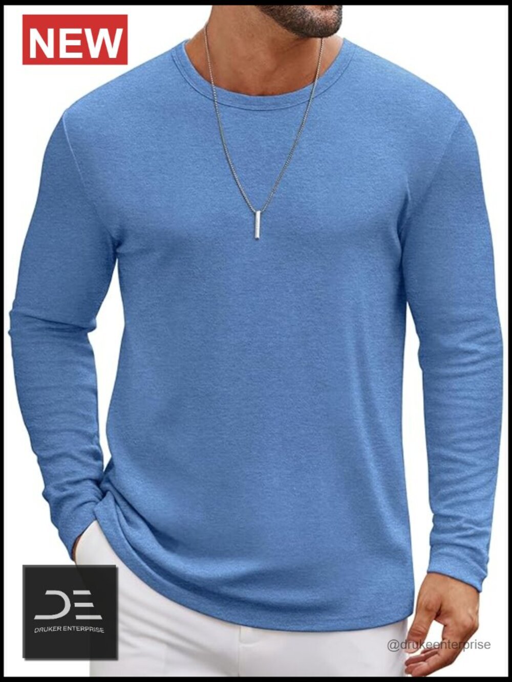 Men's Long Sleeve Crew Neck Tee - Soft Stretch Basic T-Shirt
